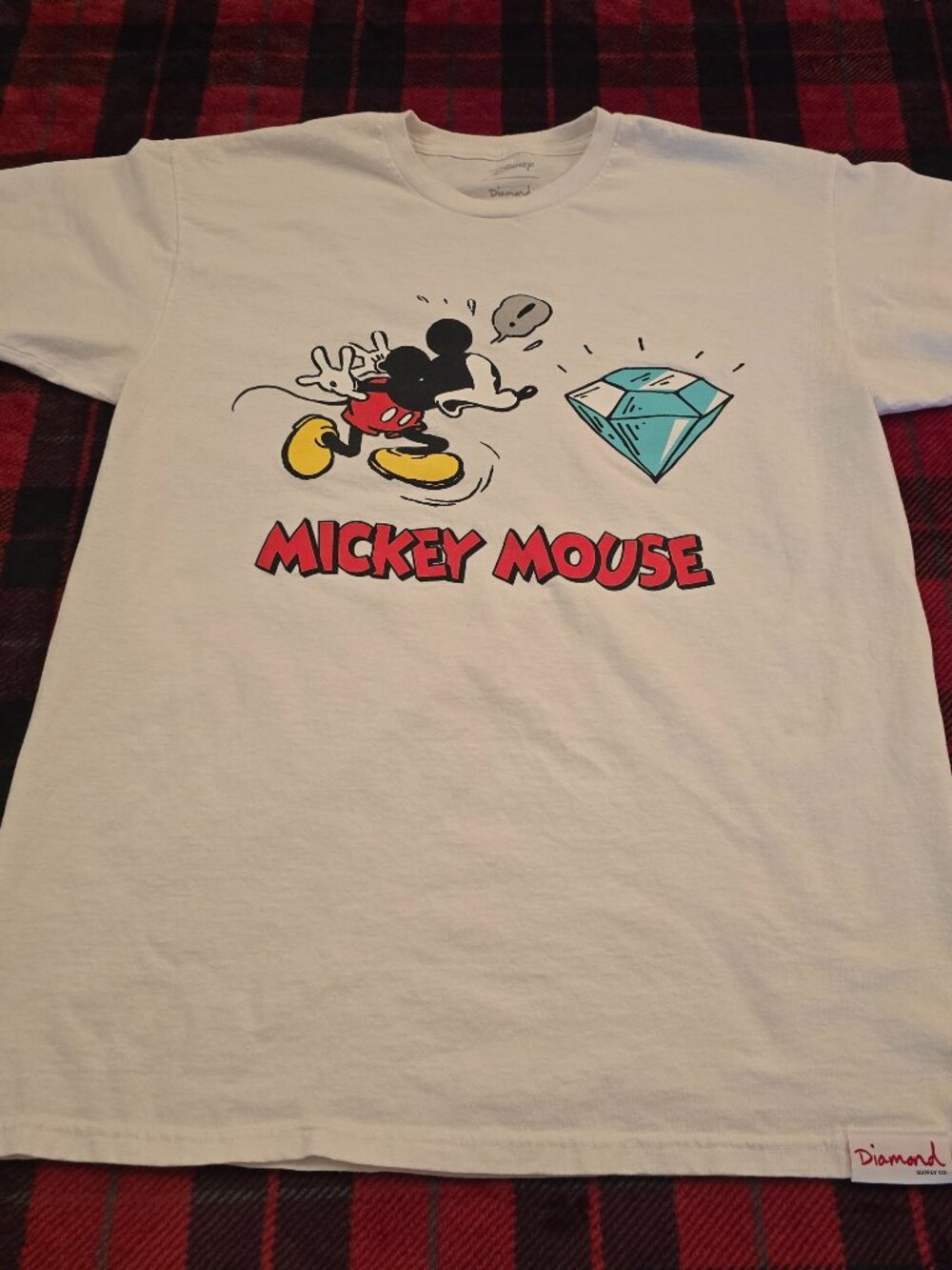 Streetwear Diamond Disney Mickey Tee White Large